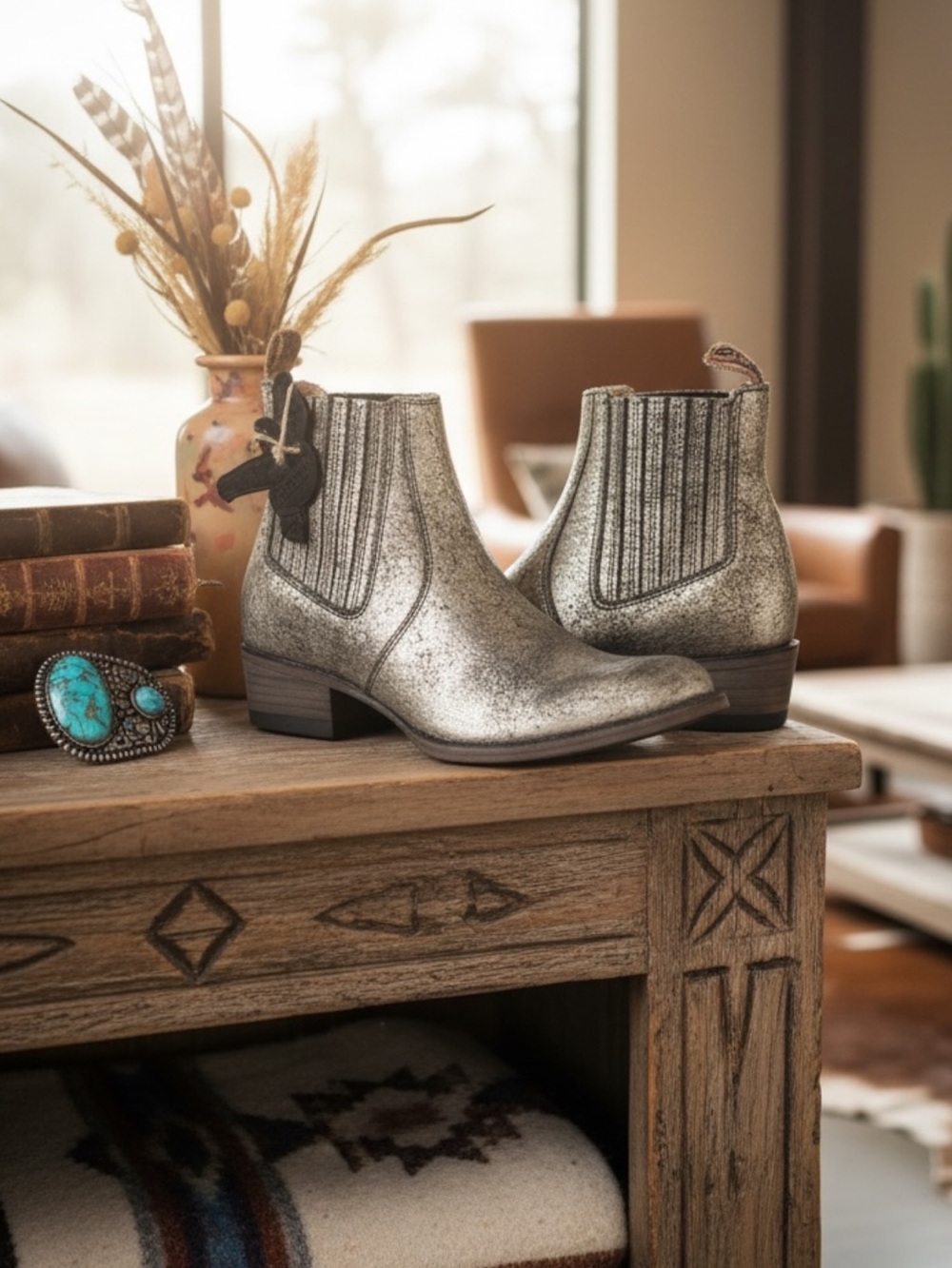 FREEBIRD by Steven Salamanca Silver Distressed Leather Chelsea Ankle Boots Sz 7